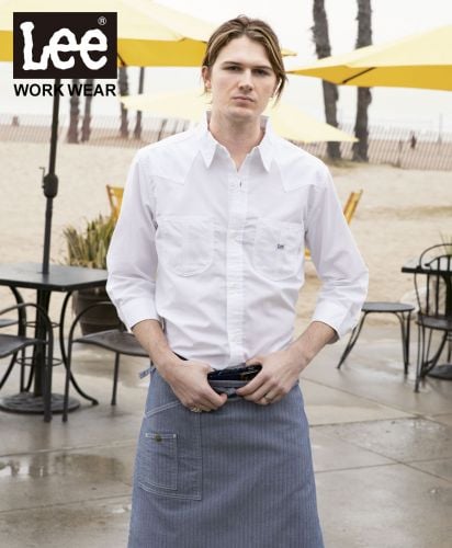 Lee(リー)Lee ユニセックス七分袖シャツ/モデル着用：(15) ホワイト