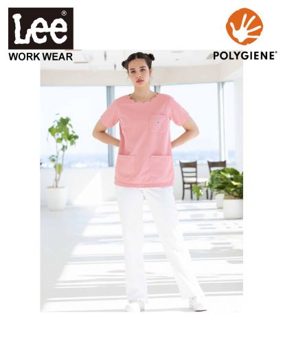 Lee(リー)Leeメディカル レディスパンツ/医療用・介護用・美容クリニック向けおしゃれスクラブ｜抗菌防臭ポリジン加工・ピンクトップス×ホワイトパンツ