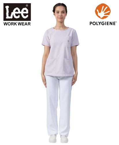 Lee(リー)Leeメディカル レディススクラブ(スカラップ)/モデル着用 Mサイズ　14 ラベンダー