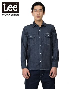Lee(リー)Lee メンズワーク長袖シャツ/MaterialストレッチヒッコリーColor : 8 インディゴネイビー Size : Men’s L