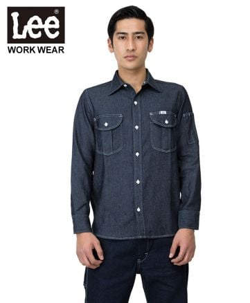 Lee(リー)Lee メンズワーク長袖シャツ/MaterialストレッチヒッコリーColor : 8 インディゴネイビー Size : Men’s L