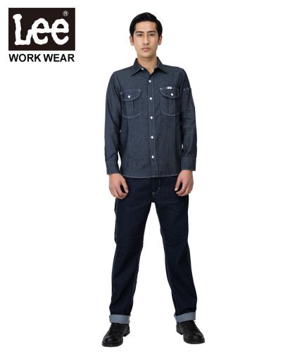 Lee(リー)Lee メンズワーク長袖シャツ/フロントに胸ポケットが2つ付いたデザイン。｜8 インディゴネイビー Size : Men’s L
