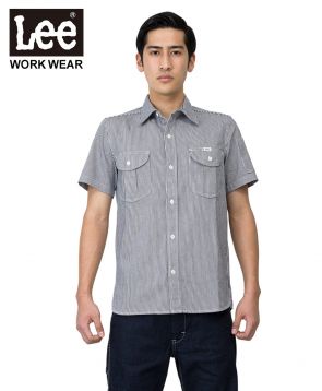 Lee(リー)Lee メンズワーク半袖シャツ /MaterialストレッチヒッコリーColor : (18)  ホワイト×ブルーSize : Men’s L