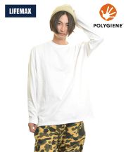 ライフマックス(LIFEMAX)6.2オンスヘビーウェイトロングスリーブTシャツ(ポリジン加工)/15ホワイト LLサイズ着 メンズモデル176cm