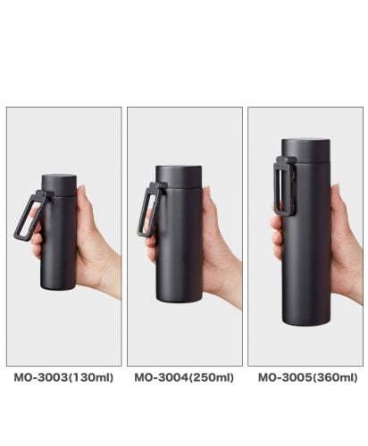 カラビナハンドルサーモステンレスボトル(MO-3003/MO-3004/MO-3005)ブラック_サイズ比較イメージ