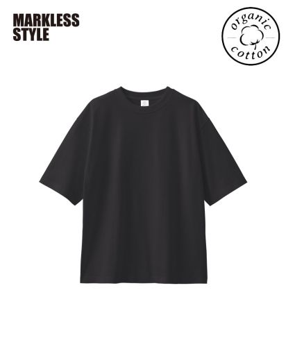 MARKLESS STYLE(マークレススタイル)カスタムデザインオーガニックコットンTシャツ　オーバーサイズ/ 009　チャコールブラック