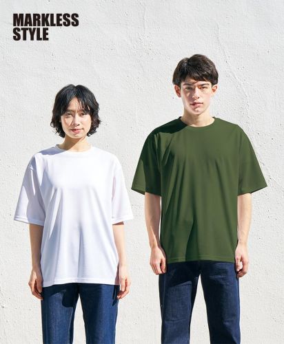 MARKLESS STYLE(マークレススタイル)カスタムデザインポリエステルドライＴシャツ/ゆったりシルエットの無地Tシャツ