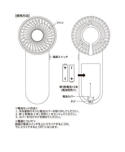 MARKLESS STYLE(マークレススタイル)ポータブルハンディシンプルファン/ 【使用方法】