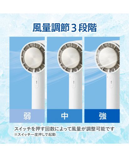 マークレススタイル(MARKLESS STYLE)冷却プレートカラビナUSBハンディファン（リン酸鉄使用）/風量調節3段階:弱:中:強:スイッチを押す回数によって風量が調整可能です※スイッチー度押しで起動