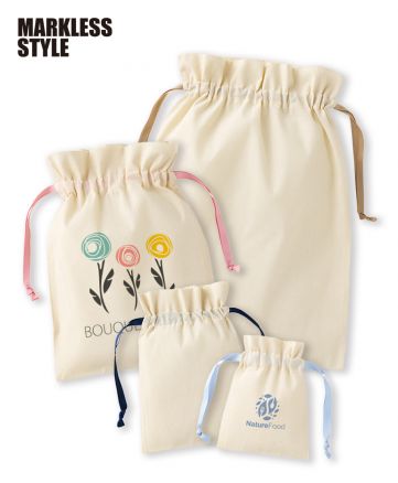 マークレススタイル(MARKLESS STYLE)コットンカラーリボン巾着/選べる4サイズ展開