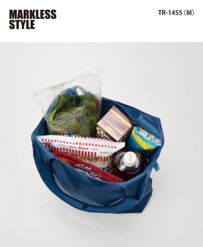 マークレススタイル(MARKLESS STYLE)OBPポケッタブルマルシェトート/TR-1455（M）収納イメージ。買い物に必要な食材や日用品をしっかり収納できるエコバッグで、毎日のショッピングやサブバッグにおすすめ。