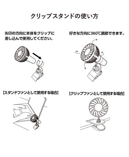 クリップミニハンディファン/クリップスタンドの使い方