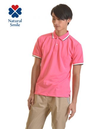 ユニセックスラインポロシャツ/9ピンク Mサイズ メンズ 176cm