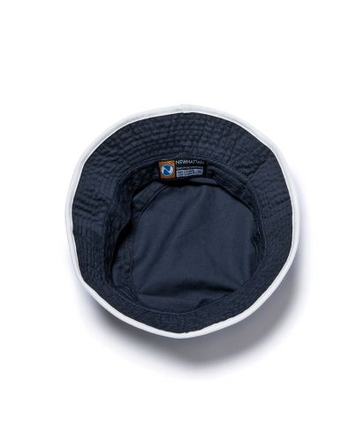 ニューハッタン(NEWHATTAN)ウォッシュ　トリムバケットハット(Washed Bucket Hat with Trim)/INSIDE:NYWH ネイビーホワイトトリム