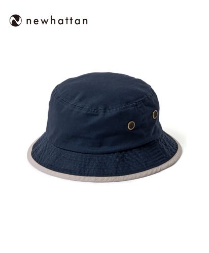 ニューハッタン(NEWHATTAN)ウォッシュ　トリムバケットハット(Washed Bucket Hat with Trim)/NYKH ネイビーカーキトリム