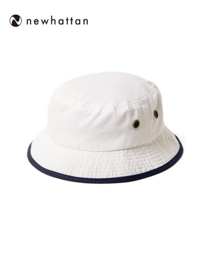 ニューハッタン(NEWHATTAN)ウォッシュ　トリムバケットハット(Washed Bucket Hat with Trim)/WH ホワイト