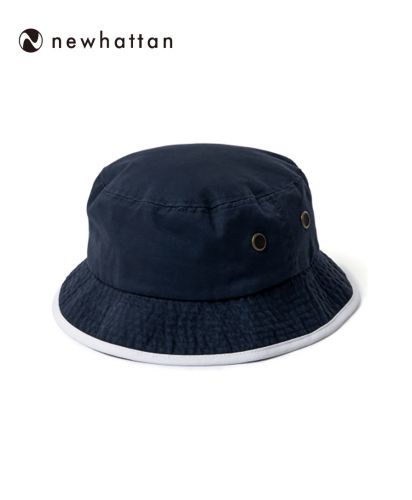 ニューハッタン(NEWHATTAN)ウォッシュ　トリムバケットハット(Washed Bucket Hat with Trim)/NYWH ネイビーホワイトトリム
