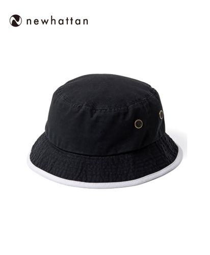 ニューハッタン(NEWHATTAN)ウォッシュ　トリムバケットハット(Washed Bucket Hat with Trim)/BK ブラック