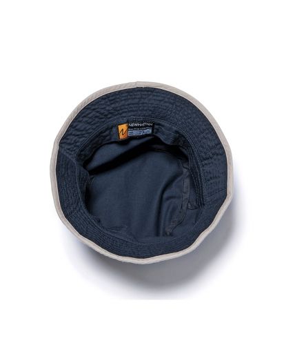 ニューハッタン(NEWHATTAN)ウォッシュ　トリムバケットハット(Washed Bucket Hat with Trim)/INSIDE:NYKH ネイビーカーキトリム