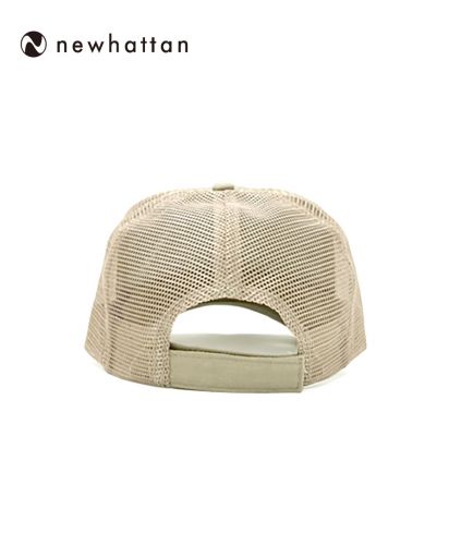 NEWHATTAN(ニューハッタン)5パネルコットンメッシュキャップ/背面：通気性の高いポリエステルメッシュとベルクロアジャスターでサイズ調整可能な仕様