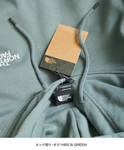 BOX NSE PULLOVER HOODIE (THE NORTH FACE)/ HBS/ B GREEN タグ・襟まわり