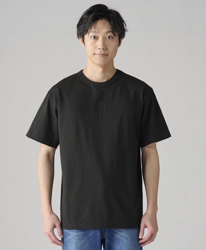 プリントスター(Printstar)5.9オンス オープンエンドTシャツ/モデル着用【正面】：サイズL,005ブラック(モデル身長180cm)