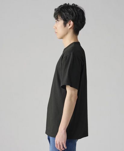 プリントスター(Printstar)5.9オンス オープンエンドTシャツ/モデル着用【サイド】：サイズL,005ブラック(モデル身長180cm)