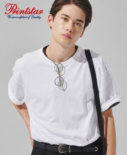 プリントスター(Printstar)5.9オンス オープンエンドTシャツ/モデル着用：001ホワイト