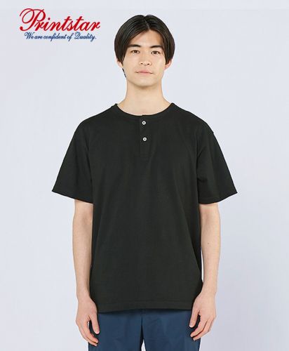 5.6オンス ヘビーウェイトヘンリーネックTシャツ/005ブラック Lサイズ メンズモデル183cm