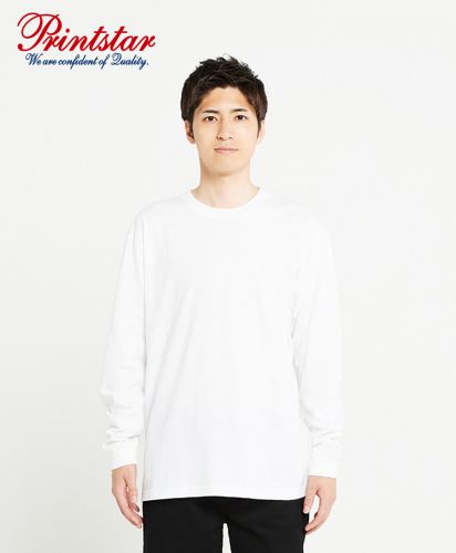 プリントスター(Printstar) 5.6オンスヘビーウェイトLS-Tシャツ+リブ / 001ホワイト Lサイズ メンズモデル180cm