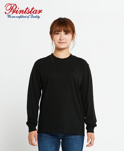 プリントスター(Printstar)　5.6オンスヘビーウェイトLS-Tシャツ+リブ / 005ブラック Sサイズ レディースモデル161cm