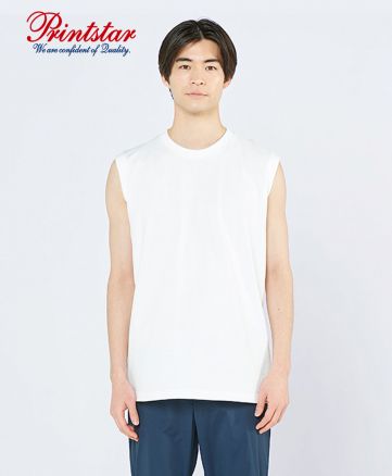 5.6オンス ヘビーウェイト スリーブレスTシャツ/001ホワイト Lサイズ着 メンズモデル 183cm
