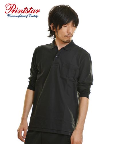 T/C長袖ポロシャツ（ポケット付）005ブラック メンズモデル