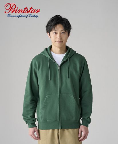 Printstar（プリントスター）10.0オンス ジップパーカー/138アイビーグリーン：L着用モデル身長180㎝