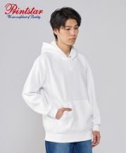 プリントスター(Printstar)12.0オンス 裏起毛ヘビープルパーカー/Lサイズ、001ホワイト着用|モデル身長175㎝