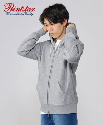 プリントスター(Printstar)12.0オンス 裏起毛ヘビージップパーカー/Lサイズ、003杢グレー着用｜モデル身長175㎝