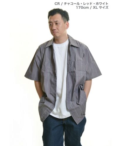 ストライプ半袖ワークシャツ/ CR/ XLサイズ メンズ 170cm