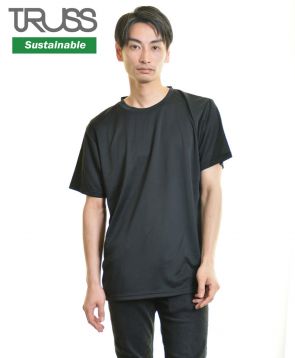 TRUSS(トラス)リサイクルポリエステルTシャツ/02 ブラック XL メンズモデル176cm