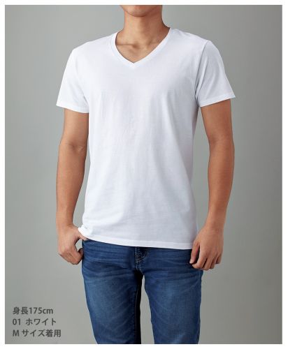 スリムフィットVネックTシャツ/ 01ホワイト Mサイズ着用 175cm