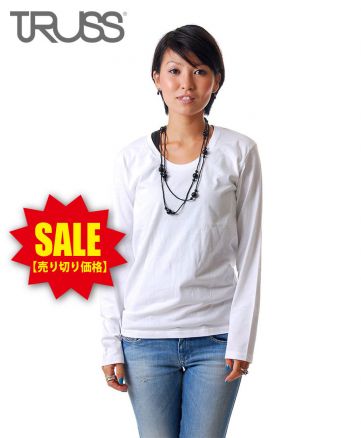 【SALE】スリムフィットUネックロングスリーブTシャツ/ 01ホワイト レディースモデル