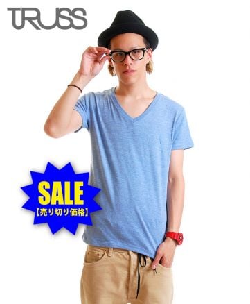 【SALE！】トライブレンドVネックTシャツ/ 22ヘザーブルー メンズモデル