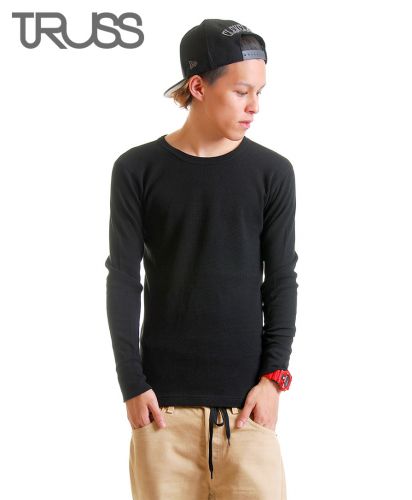 ワッフルロングスリーブTシャツ 2ブラック メンズモデル
