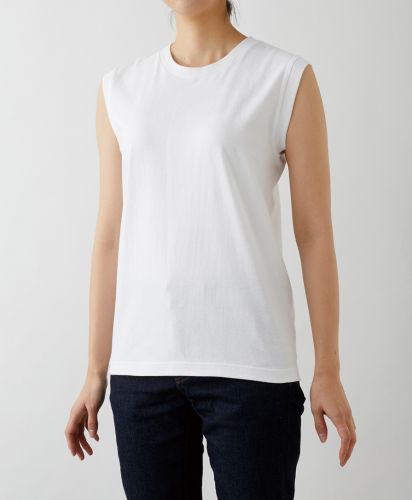ウィメンズ ノースリーブ Tシャツ/ 01ホワイト Mサイズ着用 レディースモデル165cm