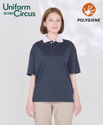 Uniform Circus BEAMS（ユニフォーム サーカス ビームス）ユニセックスポロシャツ/モデル着用：9 ネイビー×ピンク