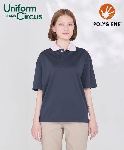 Uniform Circus BEAMS(ユニフォーム サーカス ビームス)ユニセックスポロシャツ/モデル着用:9 ネイビー×ピンク