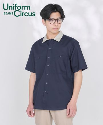 Uniform Circus BEAMS（ユニフォーム サーカス ビームス）ユニセックスワイドカラーシャツ/モデル着用：8 ネイビー