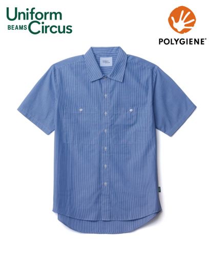 Uniform Circus BEAMS（ユニフォーム サーカス ビームス）ユニセックスワイドカラーシャツ/18 ネイビーストライプのみ抗菌防臭加工