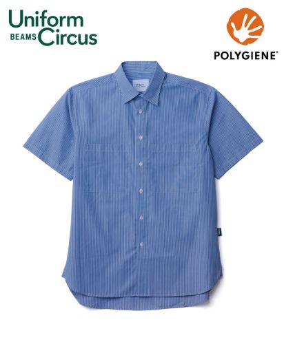 Uniform Circus BEAMS（ユニフォーム サーカス ビームス）ユニセックスレギュラーカラーシャツ/18 ネイビーストライプ（ポリジン加工）