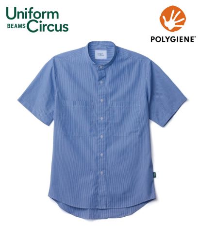 Uniform Circus BEAMS（ユニフォーム サーカス ビームス）ユニセックスバンドカラーシャツ/18 ネイビーストライプ（ポリジン加工）