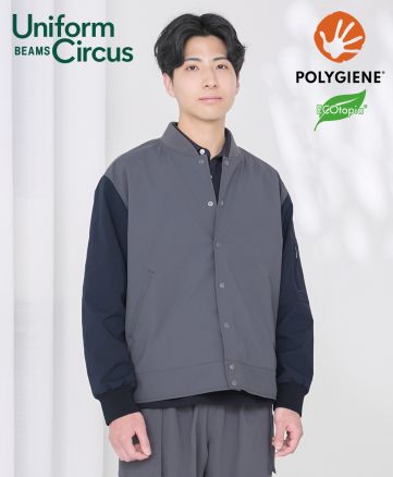 Uniform Circus BEAMS(ユニフォーム サーカス ビームス)ユニセックスジャケット/モデル着用：2 グレー×ネイビー